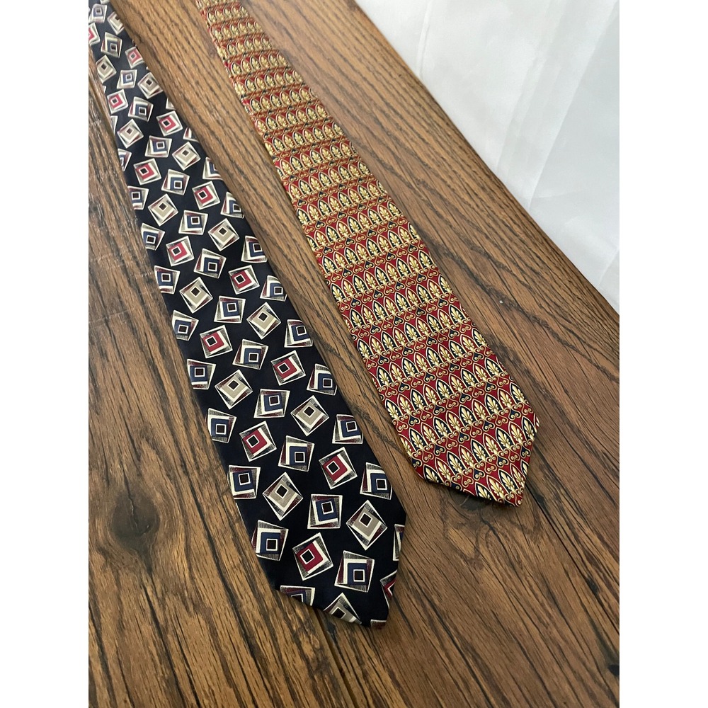 Lot of 2 Patterned Ties LORD & TAYLOR + MICHAEL JACOBS Geometric Silk Neckwear